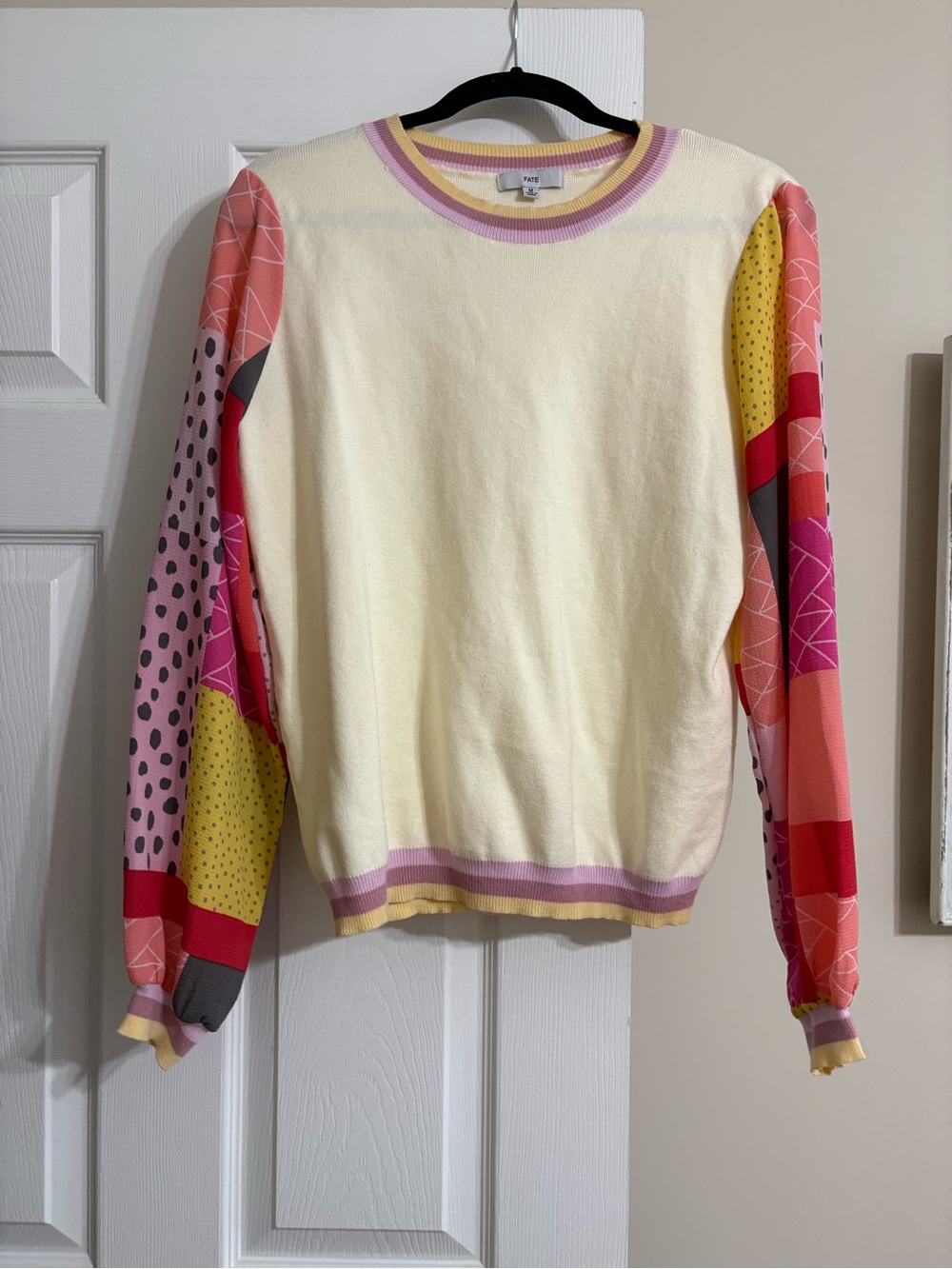 FATE Colorful Patchwork Sleeve Sweater top— Size M